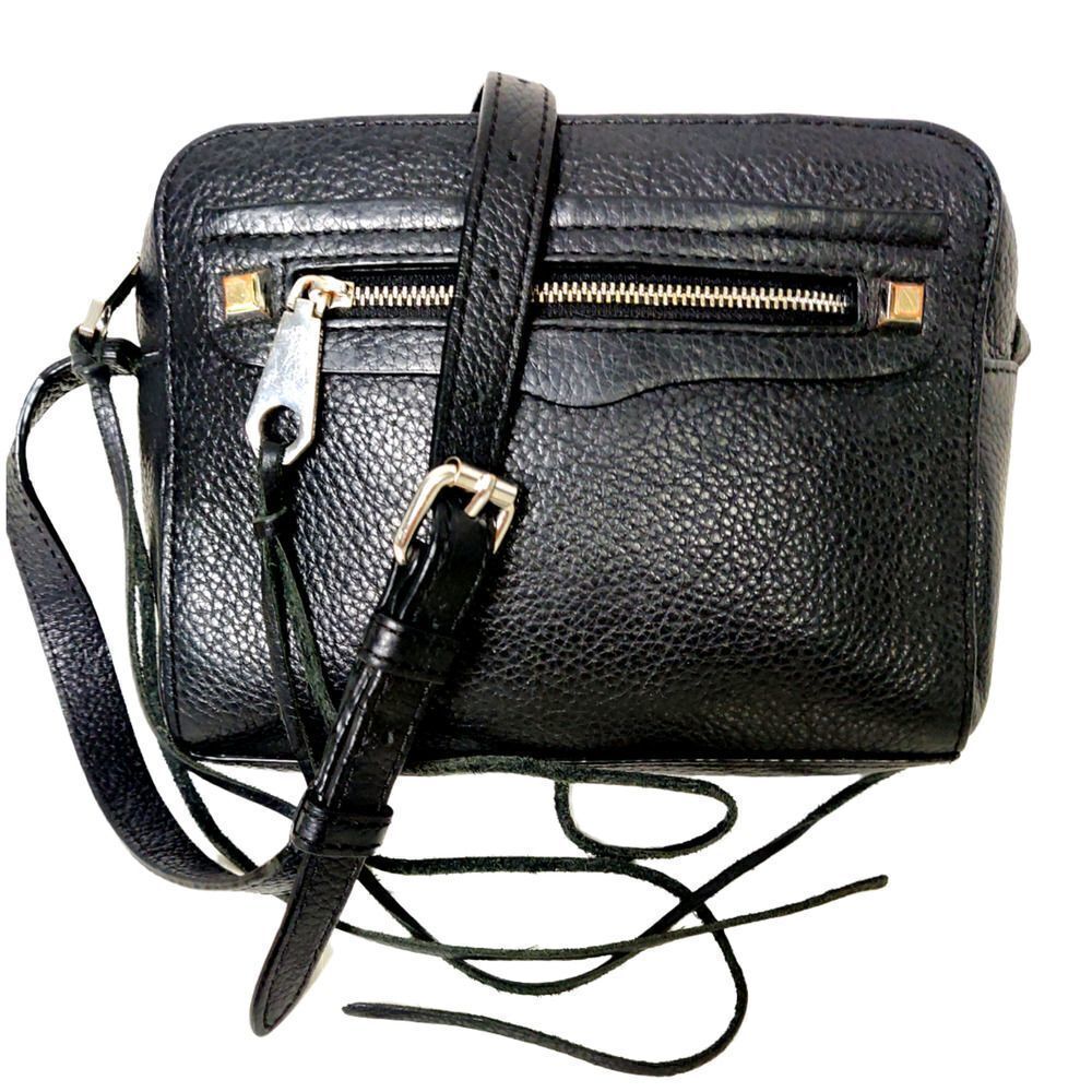 REBECCA MINKOFF BLACK GENUINE LEATHER SHOULDER BAG HANDBAG ZIP TOP CAMERA BAG